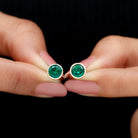 1.5 CT Bezel Set Created Emerald Solitaire Stud Earring Lab Created Emerald - ( AAAA ) - Quality - Rosec Jewels