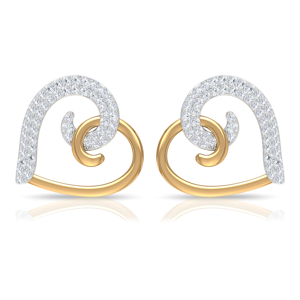 Rosec Jewels-Two Tone Heart Stud Earrings with 1/2 CT Diamonds