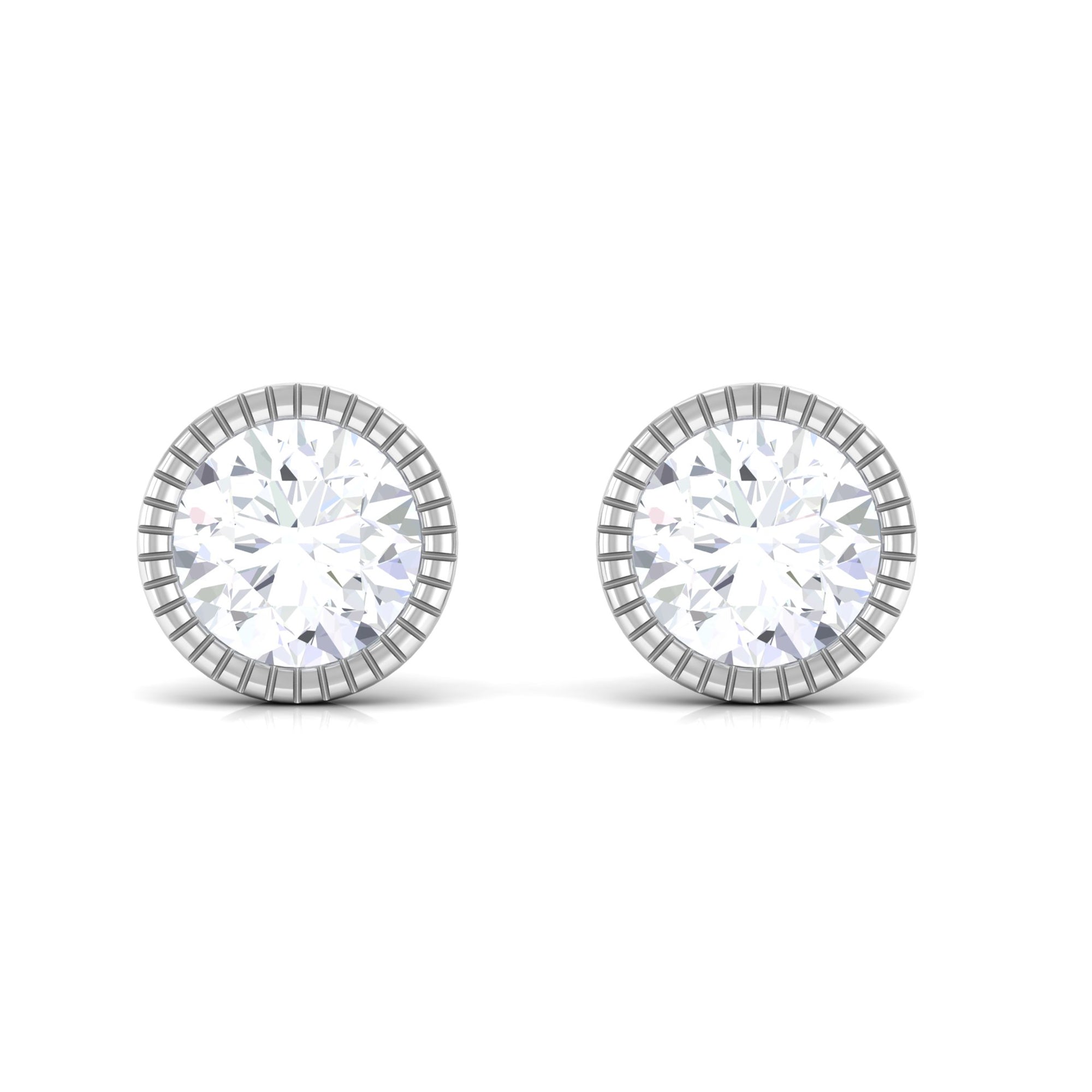 Zircon Solitaire Stud Earring in Bezel Setting Zircon - ( AAAA ) - Quality - Rosec Jewels