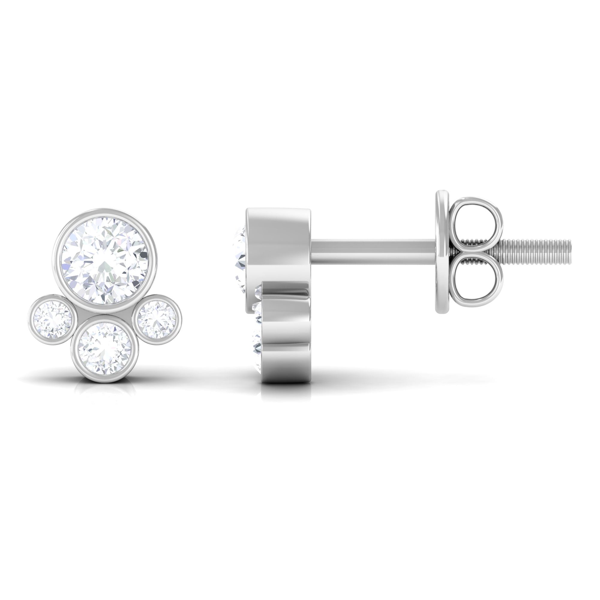 Contemporary Zircon Cluster Stud Earrings in Bezel Setting Zircon - ( AAAA ) - Quality - Rosec Jewels