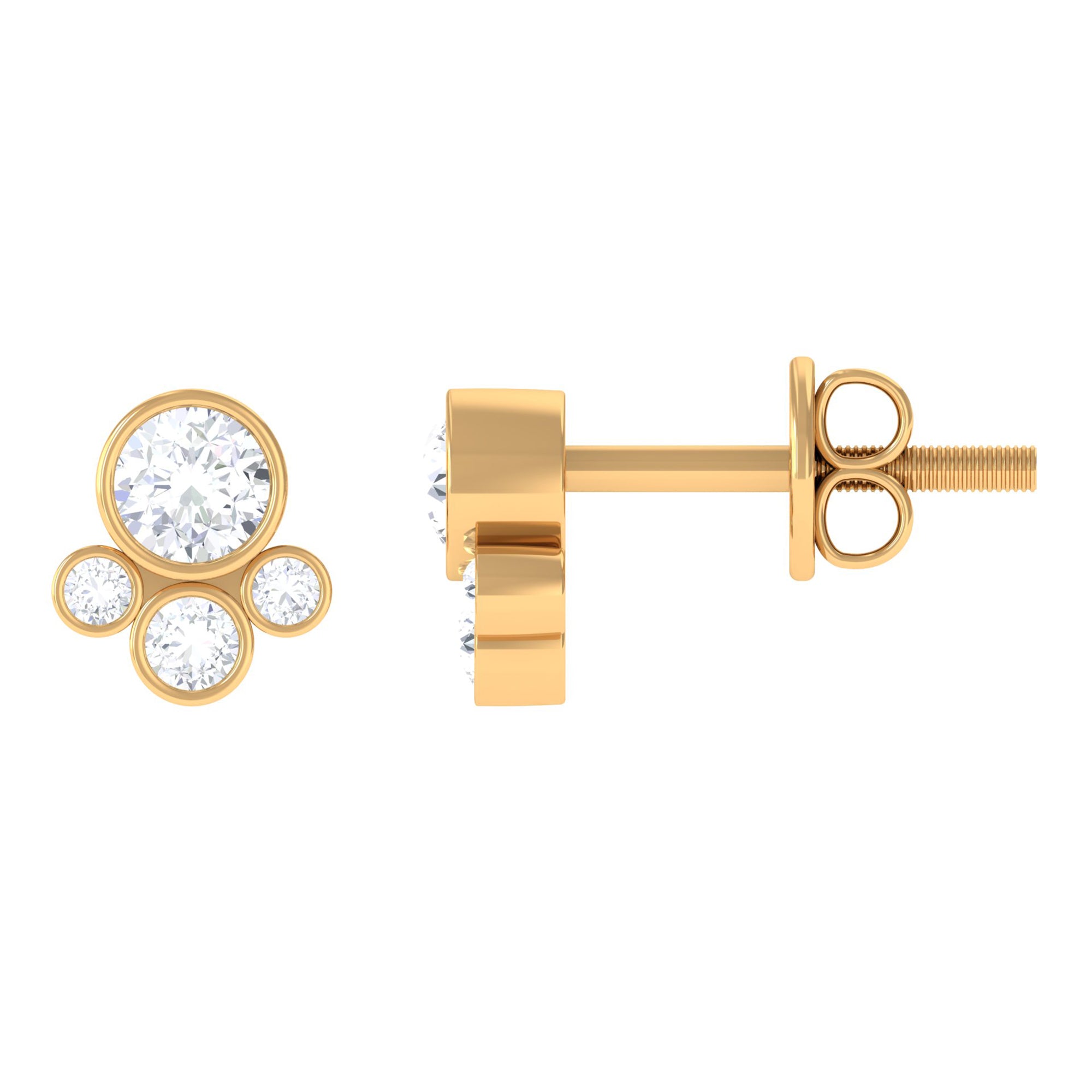 Contemporary Zircon Cluster Stud Earrings in Bezel Setting Zircon - ( AAAA ) - Quality - Rosec Jewels