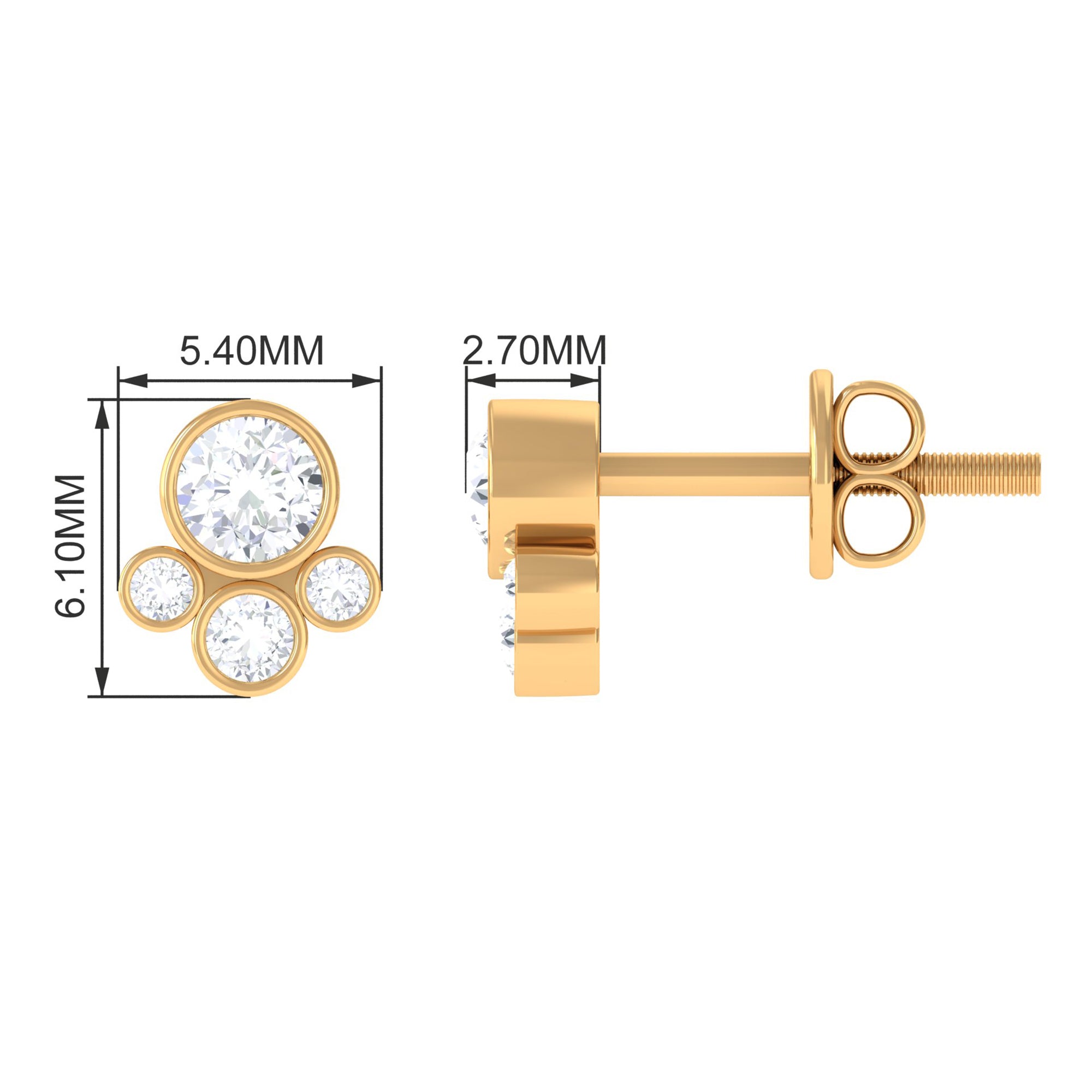 Contemporary Zircon Cluster Stud Earrings in Bezel Setting Zircon - ( AAAA ) - Quality - Rosec Jewels