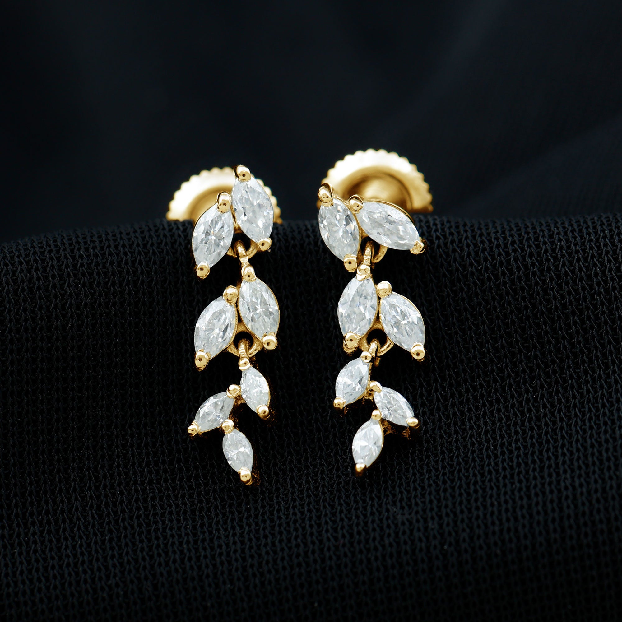 1.25 CT Marquise Shape Zircon Leaf Dangle Earrings in Gold Zircon - ( AAAA ) - Quality - Rosec Jewels