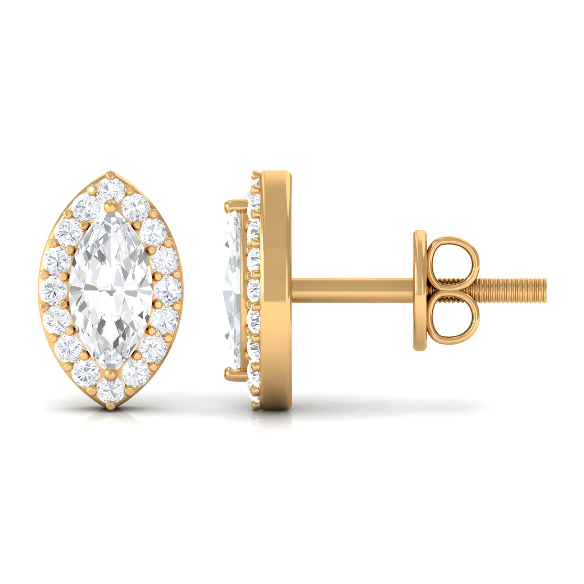 Classic Zircon Halo Screw Back Stud Earrings Zircon - ( AAAA ) - Quality - Rosec Jewels