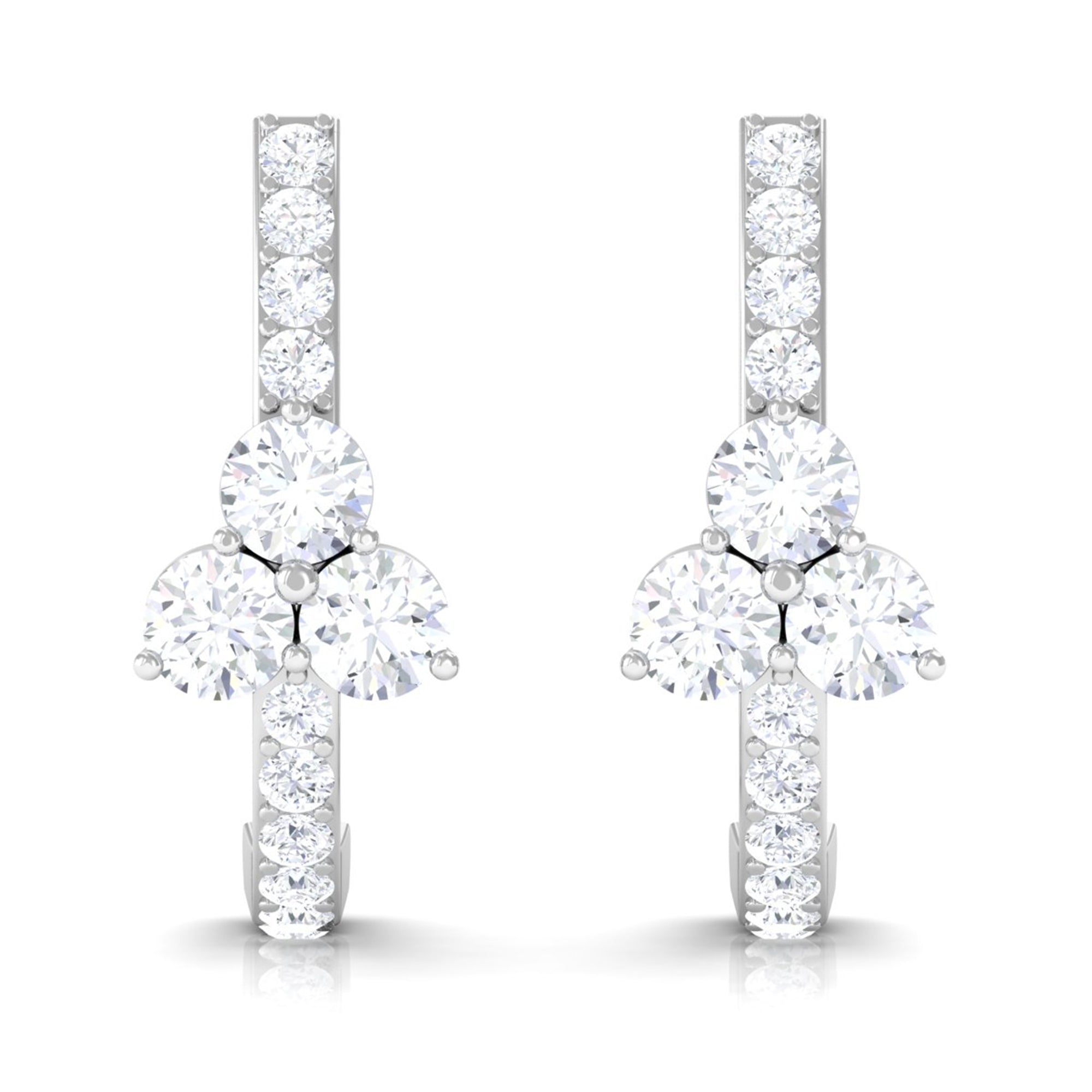 1.25 CT Round Zircon Trio Hinged Hoop Earrings Zircon - ( AAAA ) - Quality - Rosec Jewels