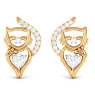 Classic Zircon and Gold Cat Stud Earrings Zircon - ( AAAA ) - Quality - Rosec Jewels