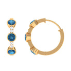 Bezel Set London Blue Topaz 3 Stone Hinged Hoop Earrings with Diamond London Blue Topaz - ( AAA ) - Quality - Rosec Jewels