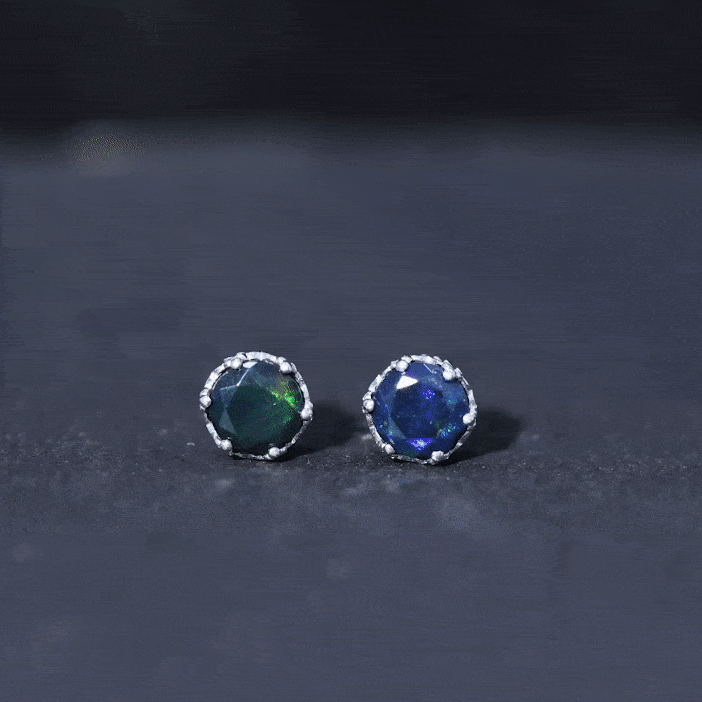 1.50 CT Solitaire Black Opal Crown Stud Earrings with Screw Back Black Opal - ( AAA ) - Quality - Rosec Jewels