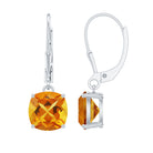 8 MM Cushion Cut Citrine Solitaire Drop Earrings Citrine - ( AAA ) - Quality - Rosec Jewels