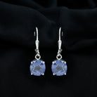 8 MM Cushion Cut Lab-Created Tanzanite Solitaire Drop Earrings Lab Created Tanzanite - ( AAAA ) - Quality - Rosec Jewels