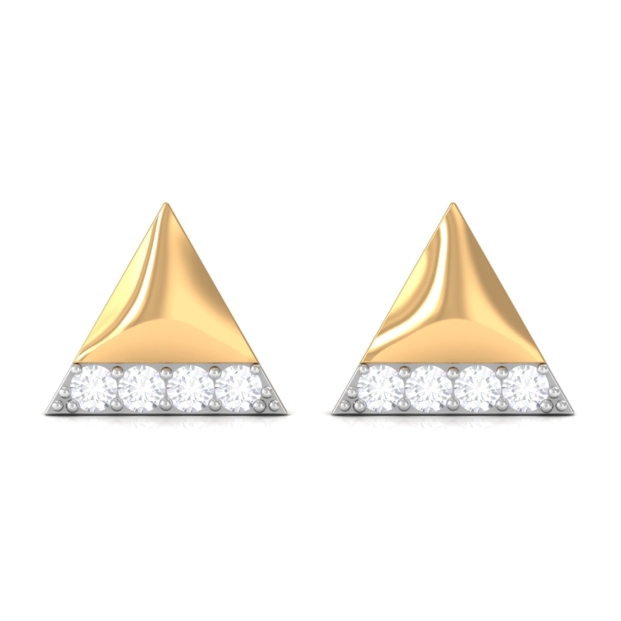 Round Cut Real Diamond Triangle Stud Earrings Diamond - ( HI-SI ) - Color and Clarity - Rosec Jewels