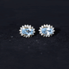 1.75 CT Oval Sky Blue Topaz Classic Stud Earrings with Diamond Halo Sky Blue Topaz - ( AAA ) - Quality - Rosec Jewels