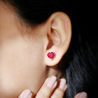 Created Ruby Heart Stud Earrings With Moissanite Lab Created Ruby - ( AAAA ) - Quality 92.5 Sterling Silver - Rosec Jewels