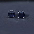 3 CT Cushion Cut Created Blue Sapphire Solitaire Stud Earring Lab Created Blue Sapphire - ( AAAA ) - Quality - Rosec Jewels