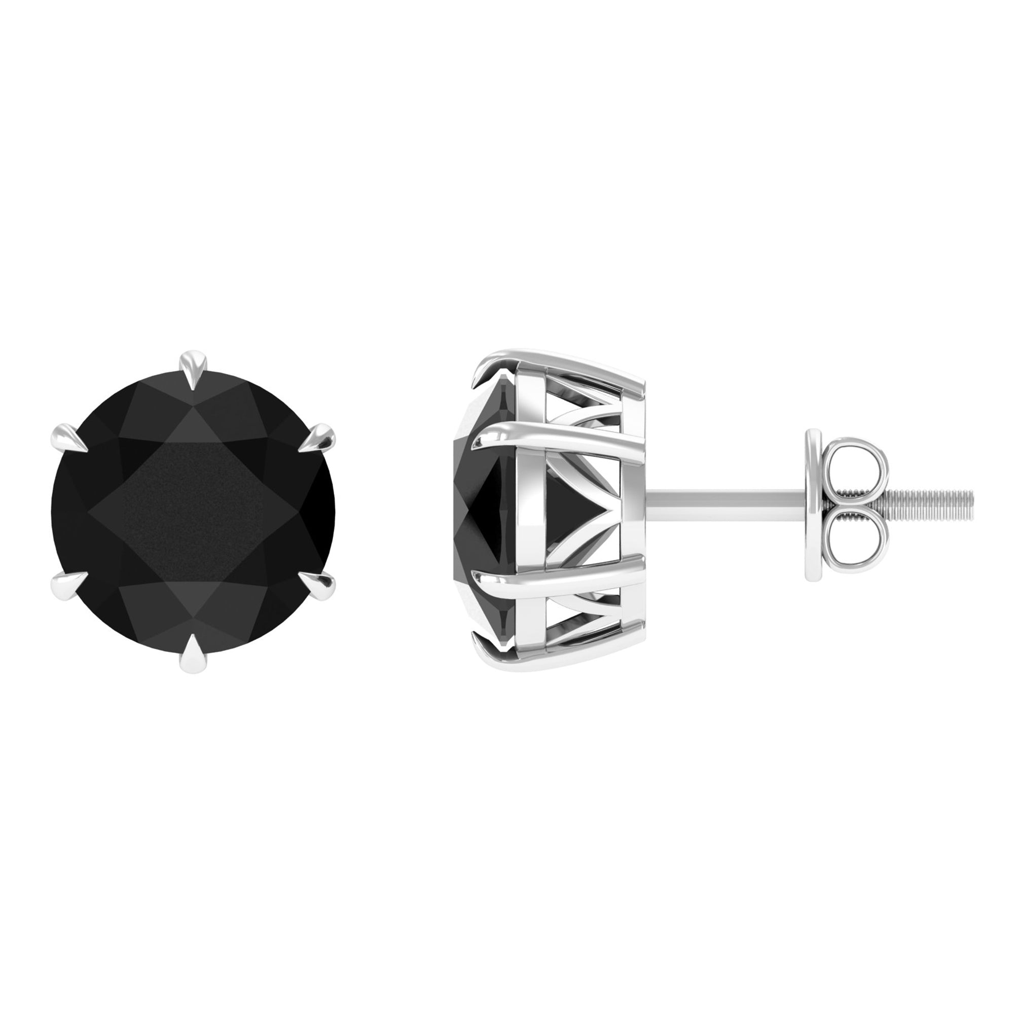 Black Onyx Solitaire Stud Earrings in Claw Setting Black Onyx - ( AAA ) - Quality - Rosec Jewels