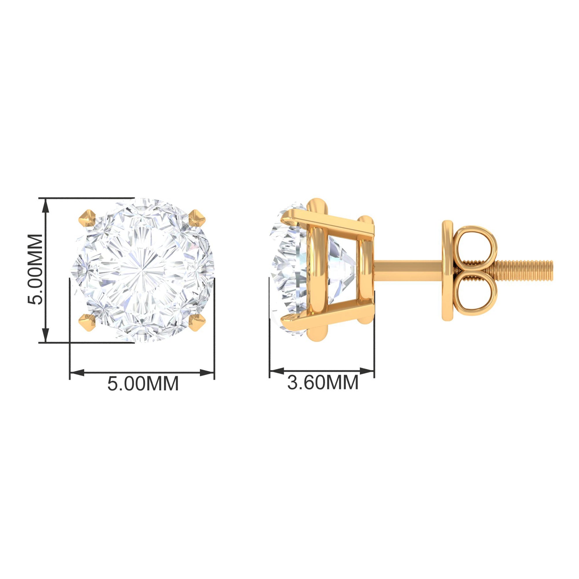 Round Shape Moissanite Solitaire Stud Earrings in Claw Setting Moissanite - ( D-VS1 ) - Color and Clarity - Rosec Jewels