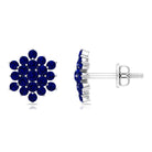 Flower Inspired Lab Grown Blue Sapphire Cluster Stud Earrings Lab Created Blue Sapphire - ( AAAA ) - Quality 92.5 Sterling Silver - Rosec Jewels
