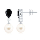 5.75 CT Freshwater Pearl Silver Drop Earrings with Black Onyx and Moissanite Black Onyx - ( AAA ) - Quality 92.5 Sterling Silver - Rosec Jewels