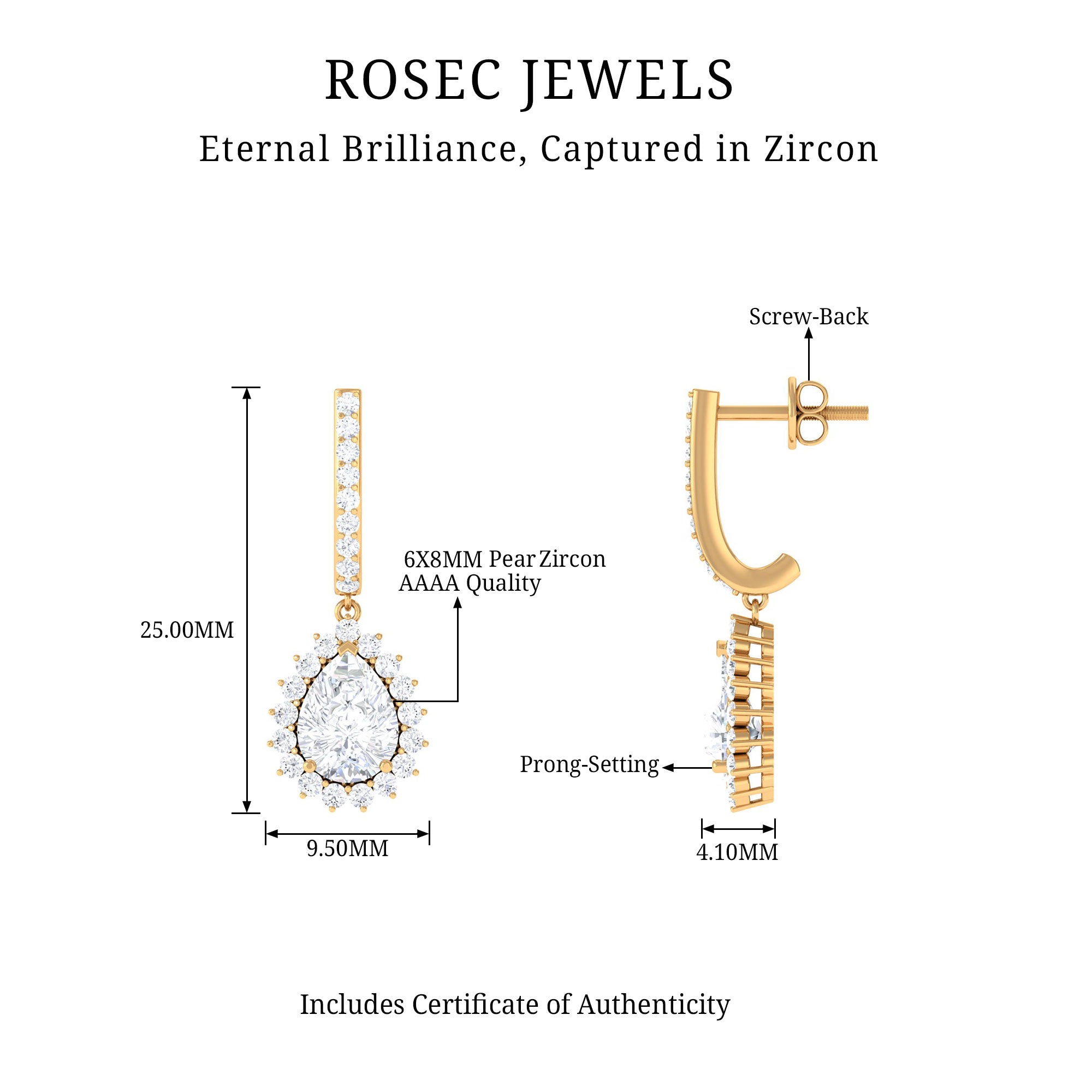 4 CT Certified Zircon Teardrop Bridal Hoop Drop Earrings Zircon - ( AAAA ) - Quality - Rosec Jewels