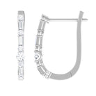 Baguette and Round Cut Diamond J Hoop Earrings Diamond - ( HI-SI ) - Color and Clarity - Rosec Jewels