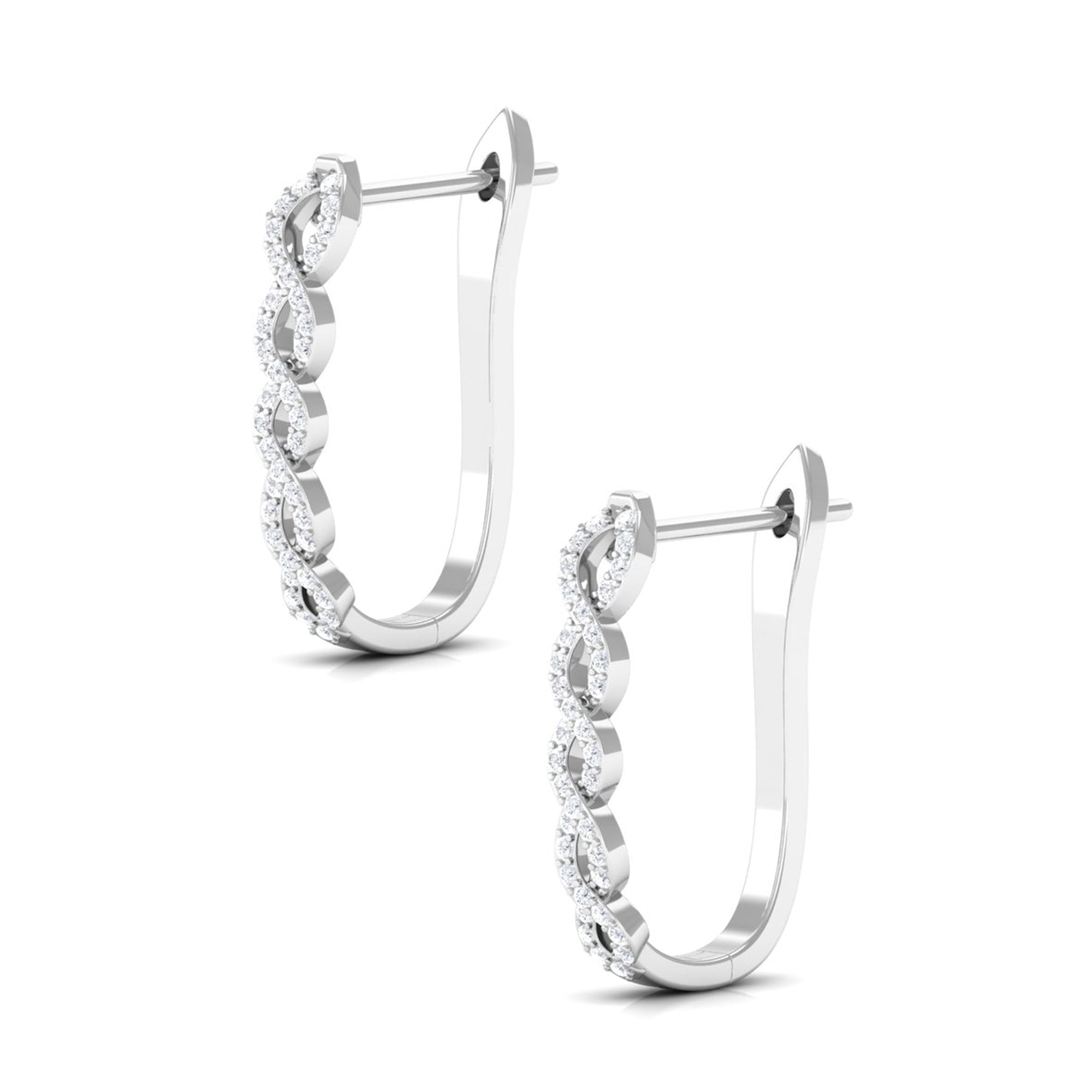 Real Diamond Twisted Rope J Hoop Earrings Diamond - ( HI-SI ) - Color and Clarity - Rosec Jewels