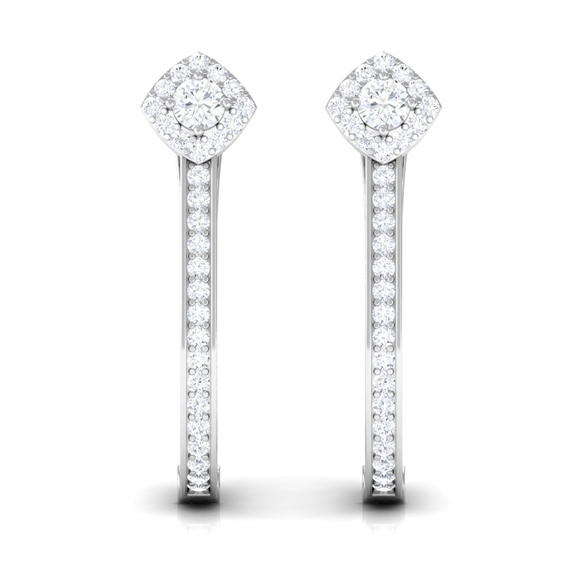 Round Cut Real Diamond Simple J Hoop Earrings Diamond - ( HI-SI ) - Color and Clarity - Rosec Jewels