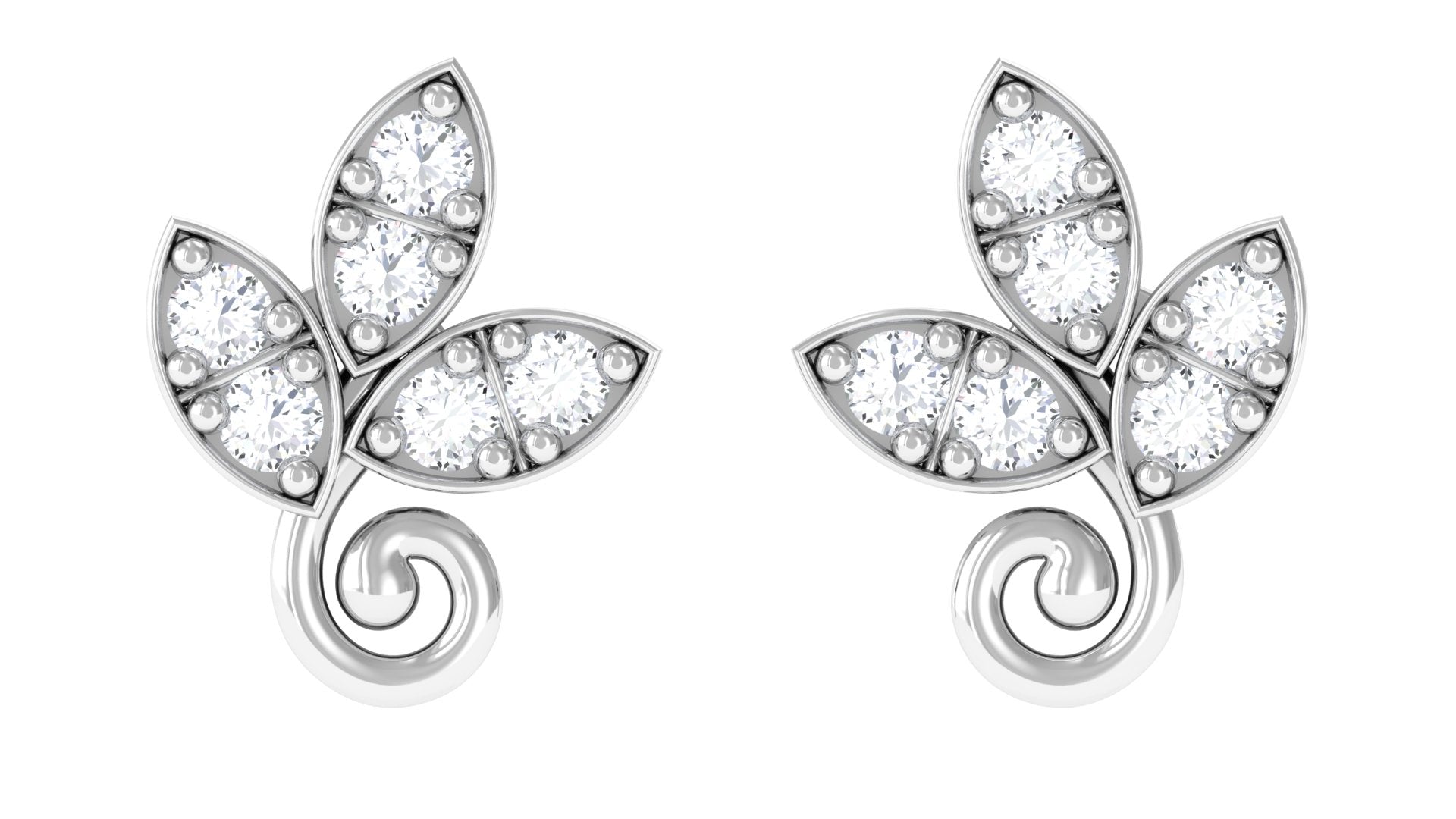 Rosec Jewels-Leaf Stud Earrings with Natural Diamond