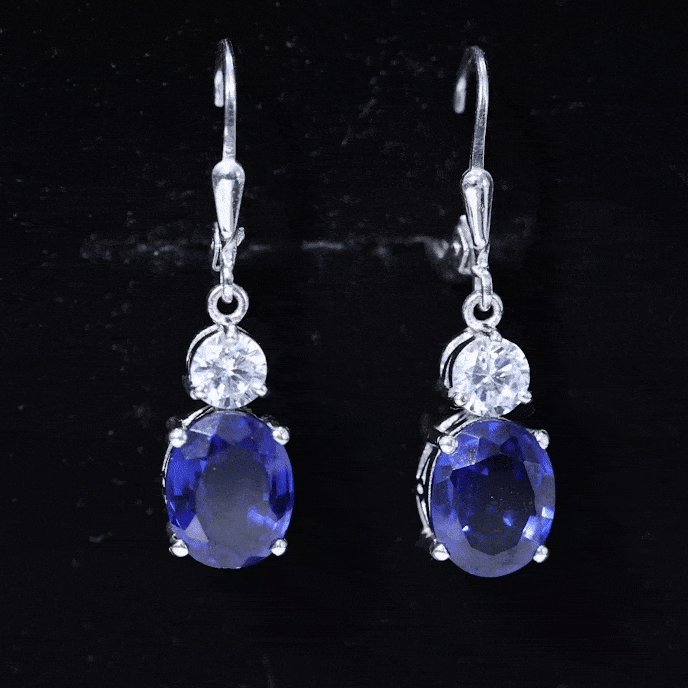 Created Blue Sapphire Dangle Drop Earrings Lab Created Blue Sapphire - ( AAAA ) - Quality 92.5 Sterling Silver - Rosec Jewels