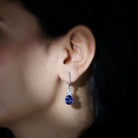 Oval Created Blue Sapphire and Zircon Drop Earrings with Lever Back Lab Created Blue Sapphire - ( AAAA ) - Quality - Rosec Jewels