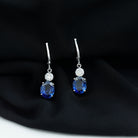 Oval Created Blue Sapphire and Zircon Drop Earrings with Lever Back Lab Created Blue Sapphire - ( AAAA ) - Quality - Rosec Jewels