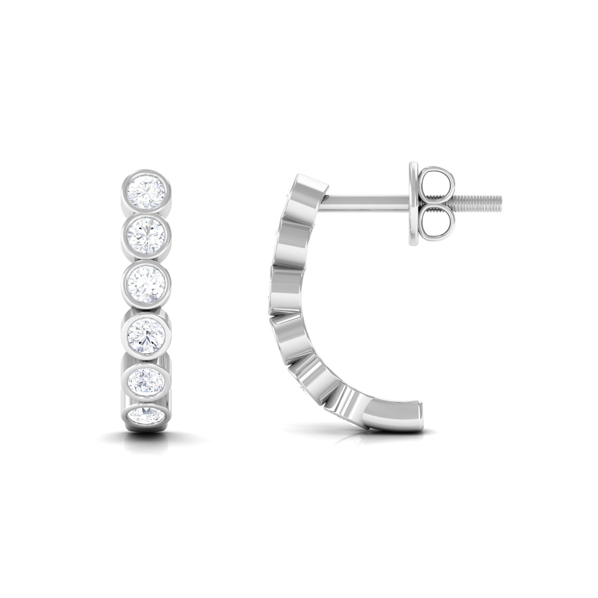 1/2 CT Bezel Set Diamond Half Eternity Hoop Earrings Diamond - ( HI-SI ) - Color and Clarity - Rosec Jewels