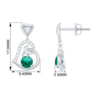 Created Emerald Heart Drop Earrings with Diamond Accent Lab Created Emerald - ( AAAA ) - Quality - Rosec Jewels