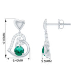 Created Emerald Heart Drop Earrings with Diamond Accent Lab Created Emerald - ( AAAA ) - Quality - Rosec Jewels