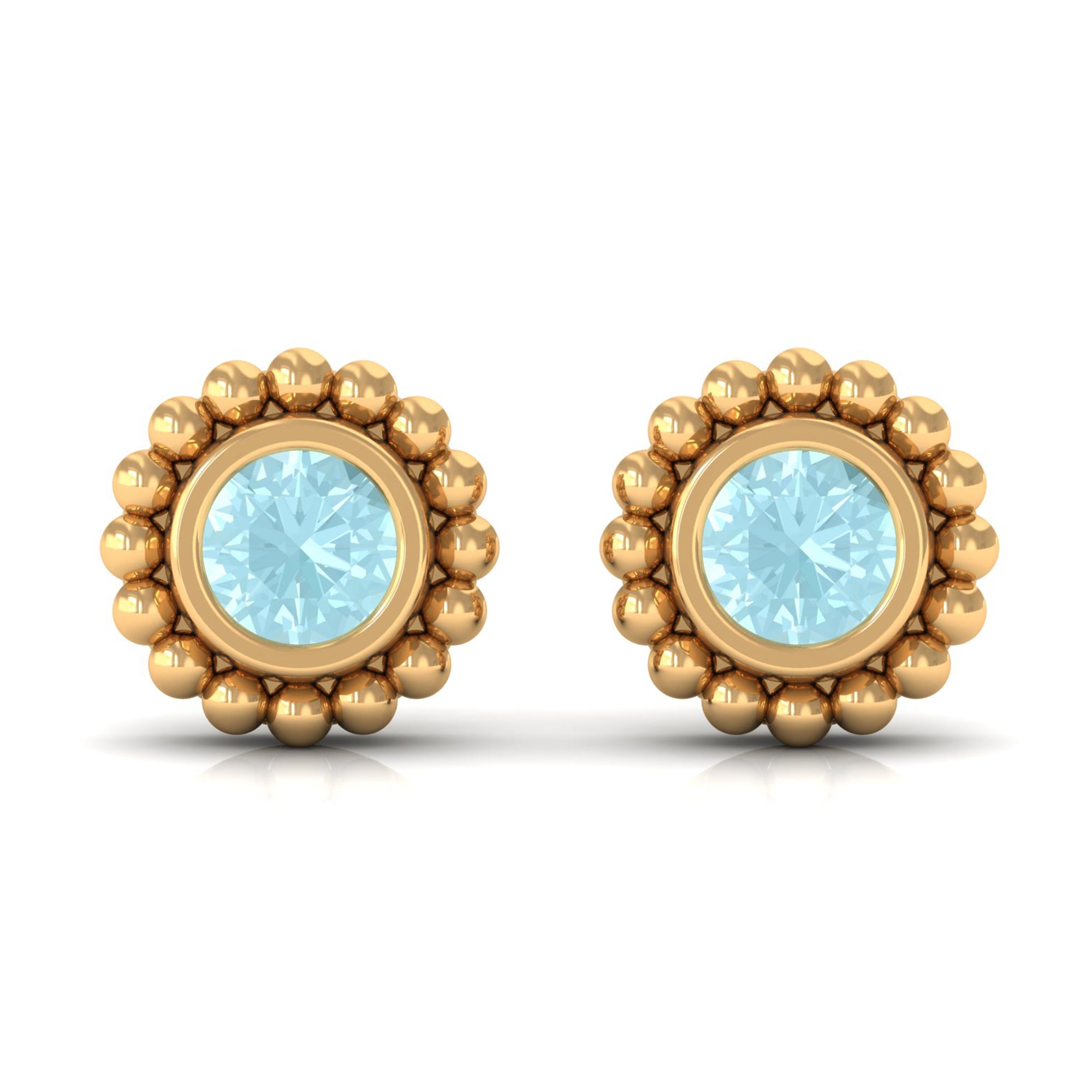 Bezel Set Sky Blue Topaz and Gold Beaded Stud Earrings Sky Blue Topaz - ( AAA ) - Quality - Rosec Jewels