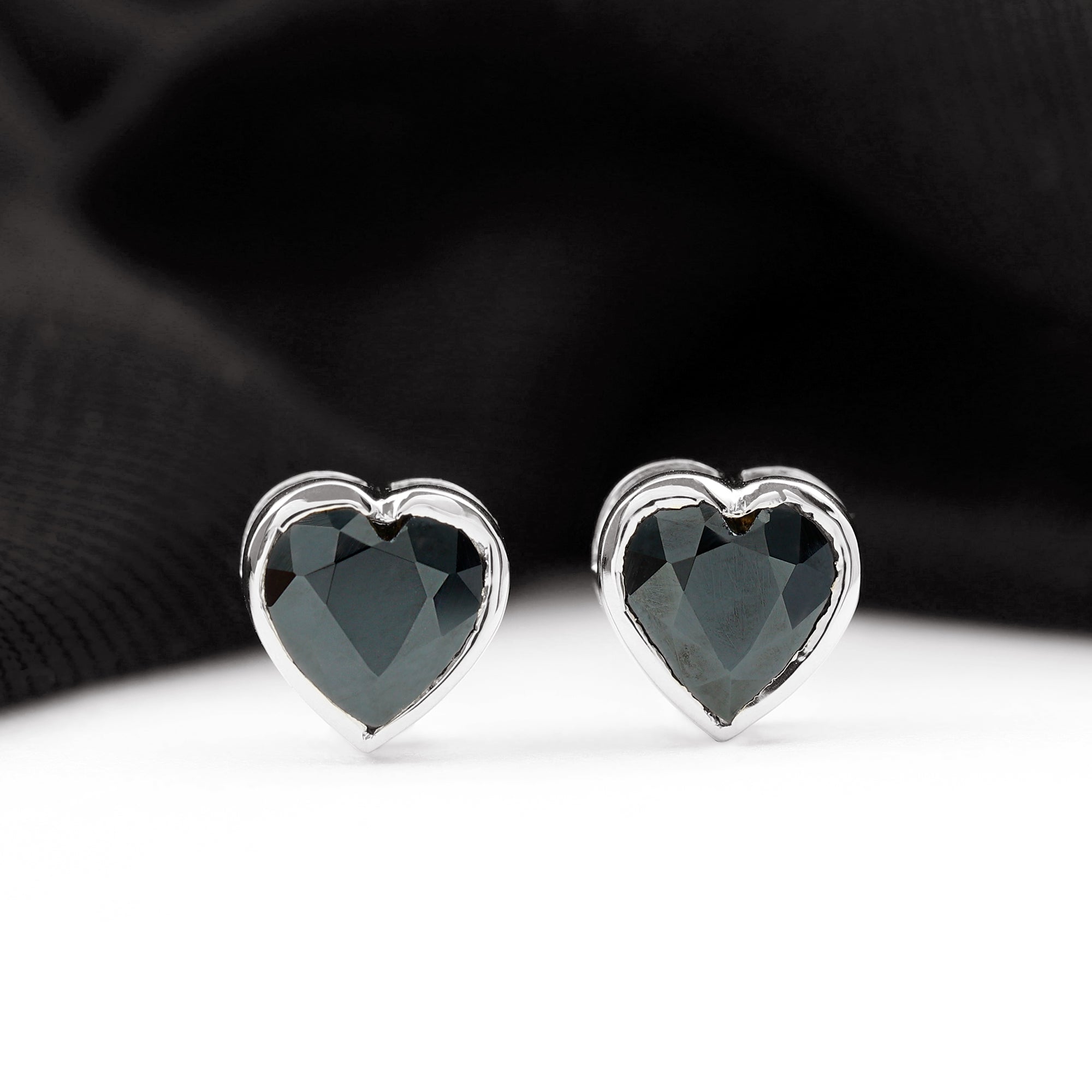 2.5 CT Bezel Set Heart Cut Black Onyx Solitaire Stud Earring Black Onyx - ( AAA ) - Quality - Rosec Jewels