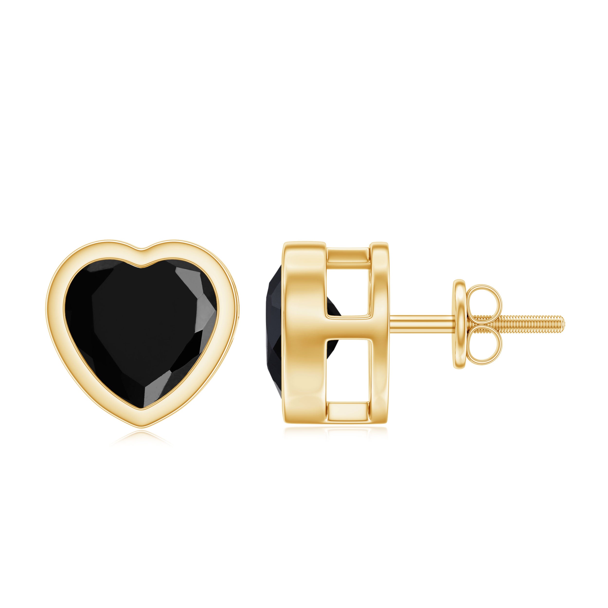 2.5 CT Bezel Set Heart Cut Black Onyx Solitaire Stud Earring Black Onyx - ( AAA ) - Quality - Rosec Jewels