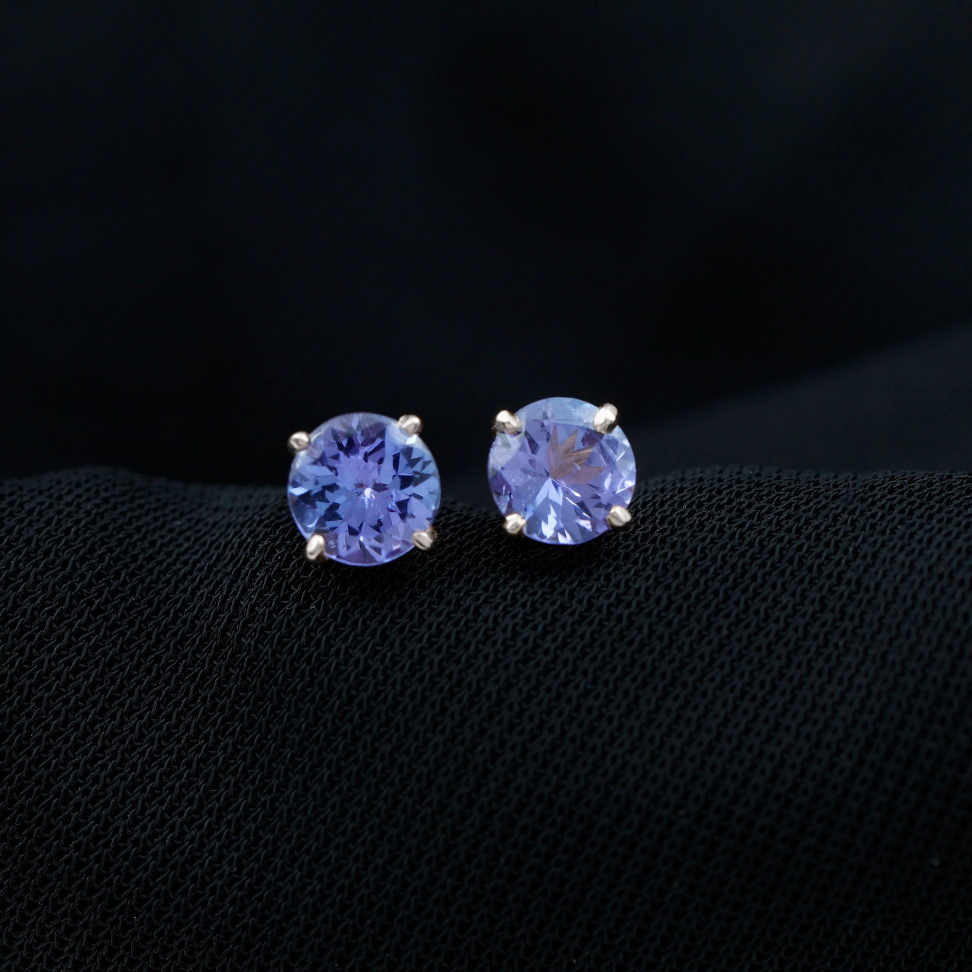 1 CT Round Cut Tanzanite Solitaire Stud Earrings in Gold Tanzanite - ( AAA ) - Quality - Rosec Jewels