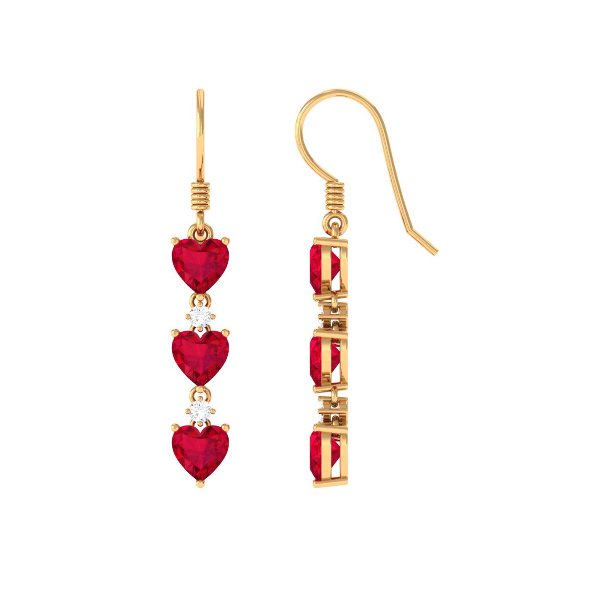 Rosec Jewels-3 Heart Lab Grown Ruby Dangle Earrings with Moissanite