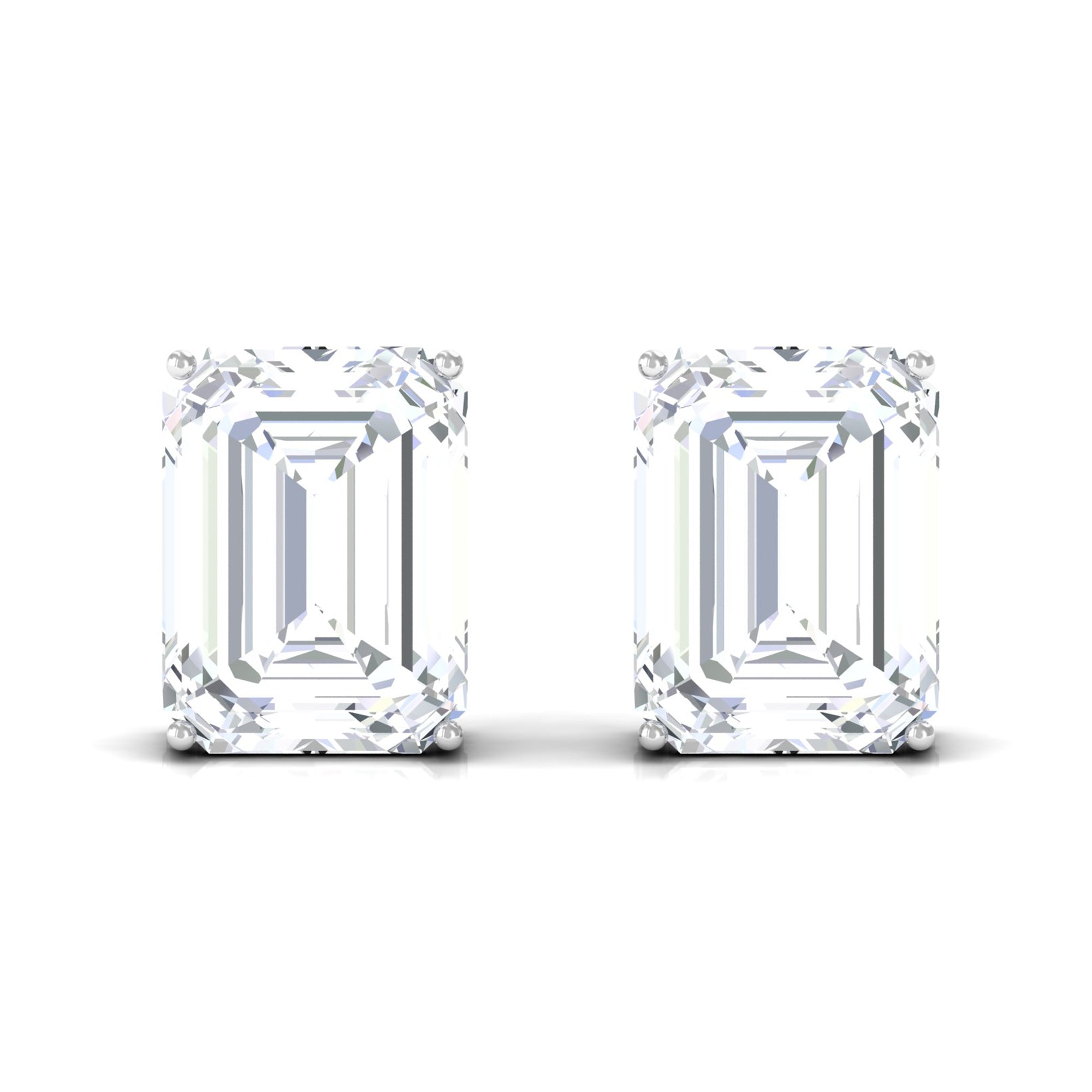 Emerald Cut Cubic Zirconia Solitaire Stud Earrings Zircon - ( AAAA ) - Quality - Rosec Jewels