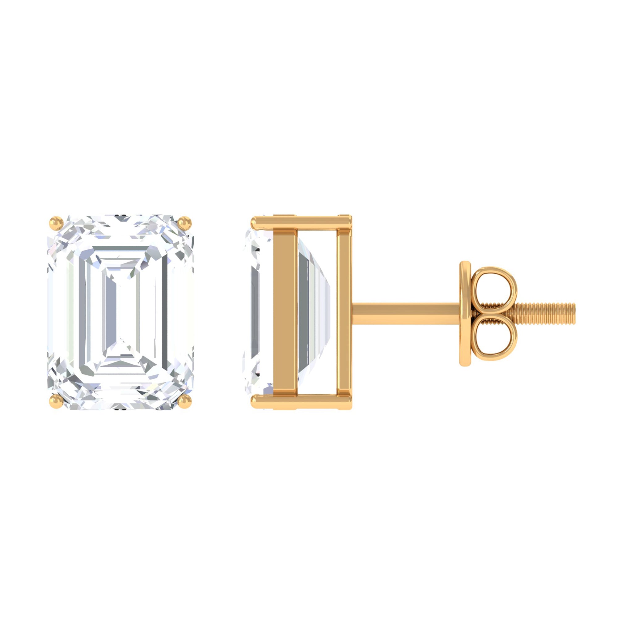 Emerald Cut Cubic Zirconia Solitaire Stud Earrings Zircon - ( AAAA ) - Quality - Rosec Jewels