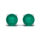 Round Shape Lab Grown Emerald Solitaire Stud Earrings Lab Created Emerald - ( AAAA ) - Quality - Rosec Jewels