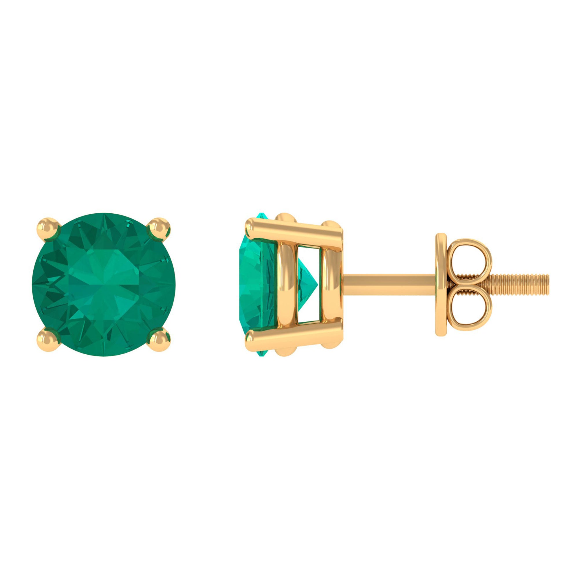 Round Shape Lab Grown Emerald Solitaire Stud Earrings Lab Created Emerald - ( AAAA ) - Quality - Rosec Jewels