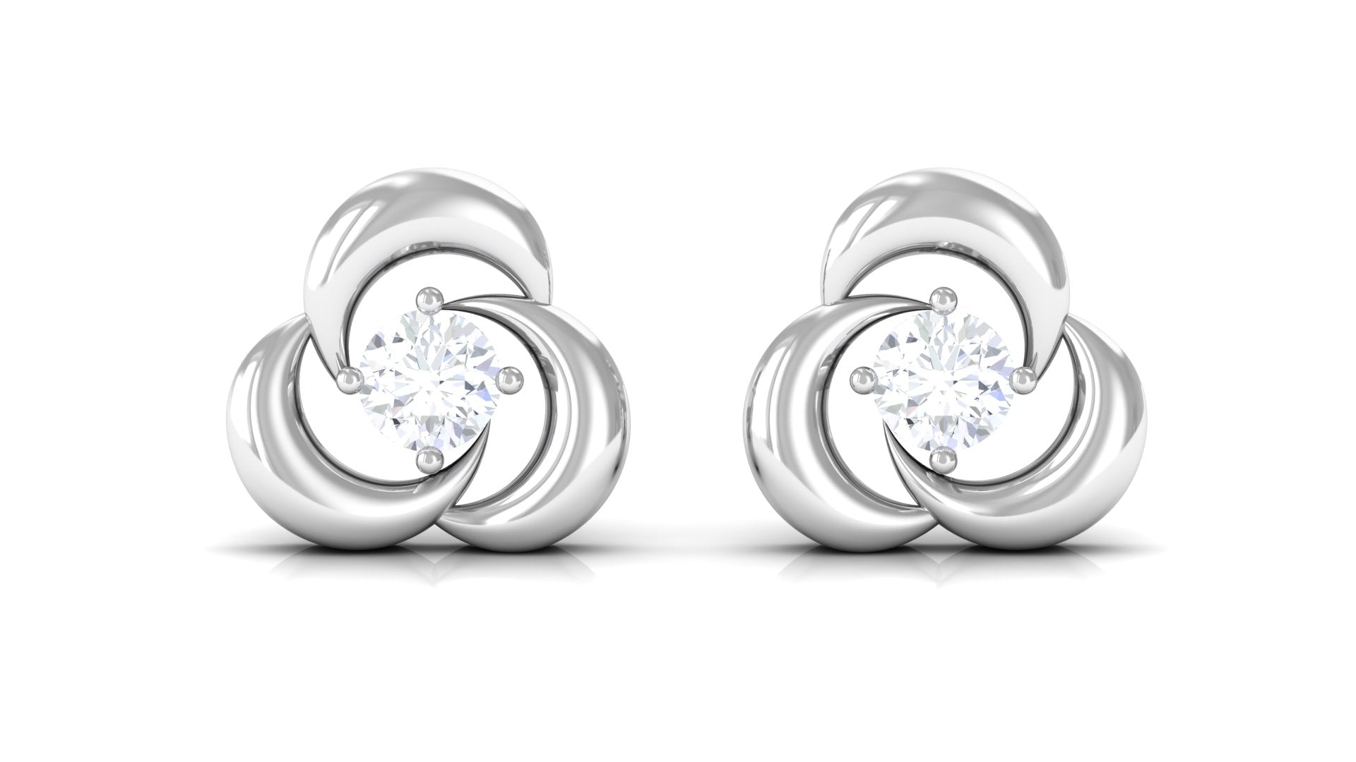 Rosec Jewels-Diamond Solitaire and Gold Swirl Stud Earring with Screw Back Closure