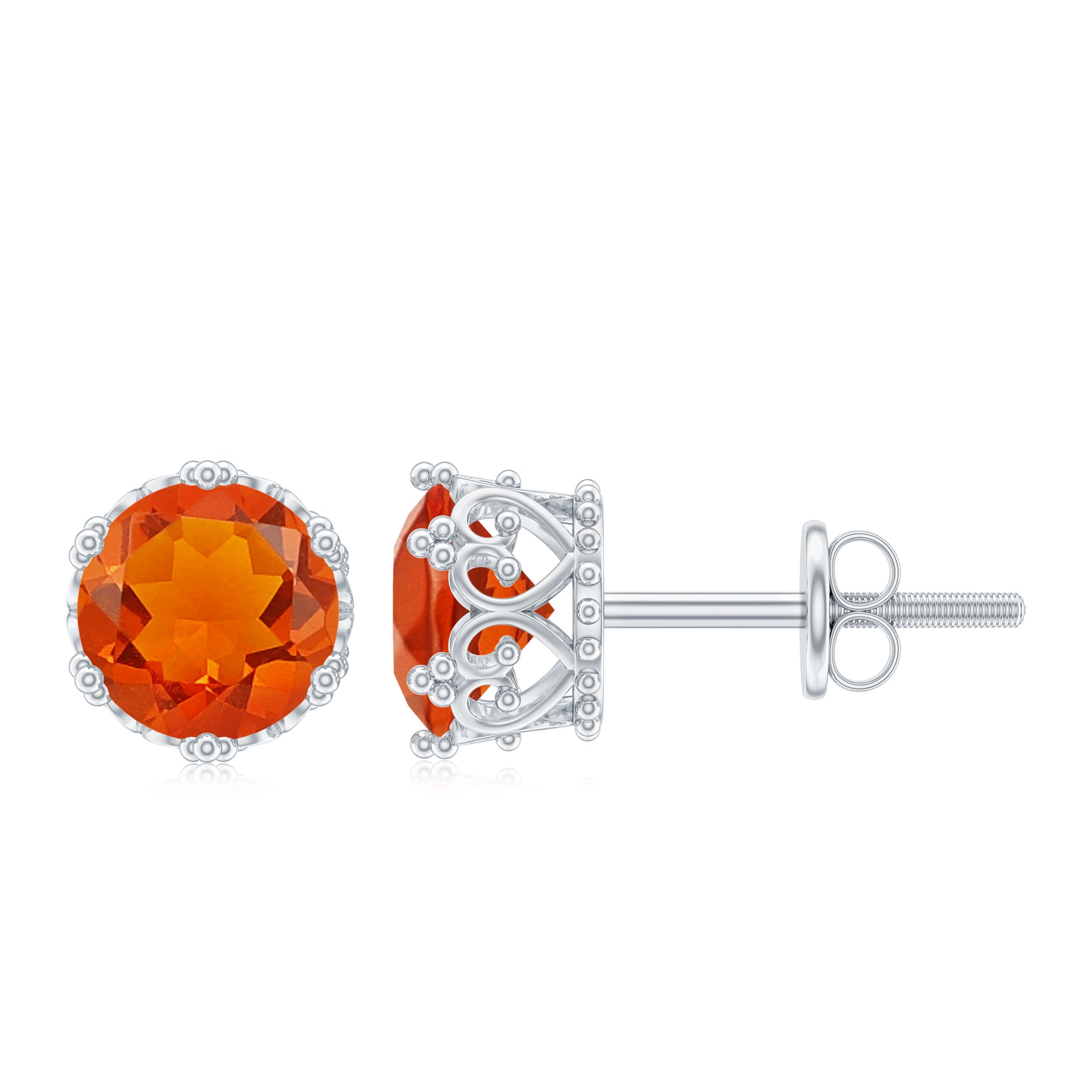 Mexican Fire Opal Silver Stud Earrings / Orange Fire Opal Round Brilliant Cut in 100% Eco-Friendly good Recycled Sterling Silver for YOU!