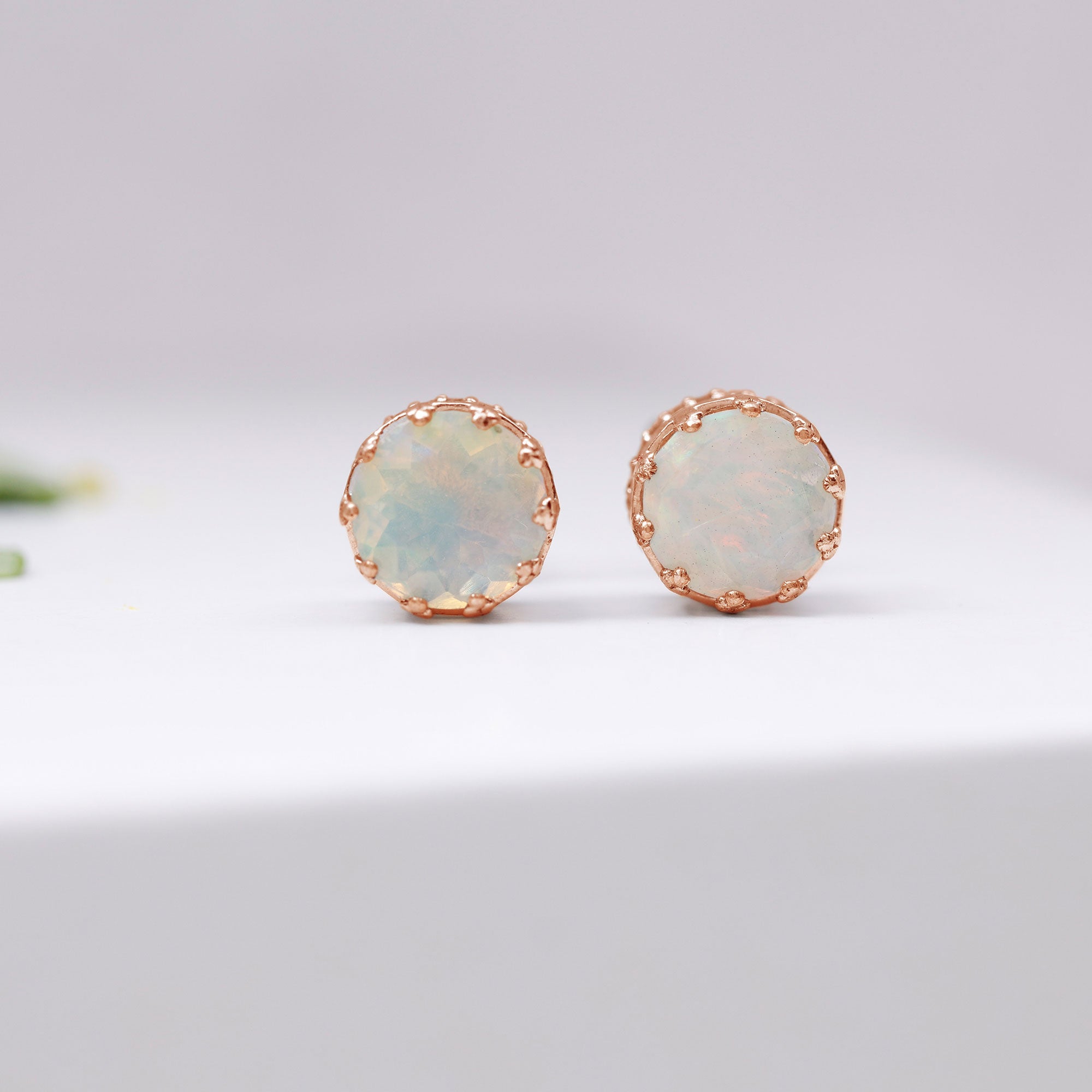 Solitaire Ethiopian Opal and Moissanite Crown Stud Earrings Ethiopian Opal - ( AAA ) - Quality - Rosec Jewels