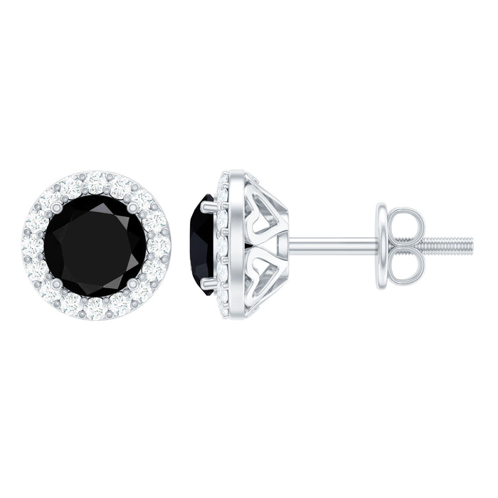 2 CT Created Black Diamond and Moissanite Halo Stud Earrings