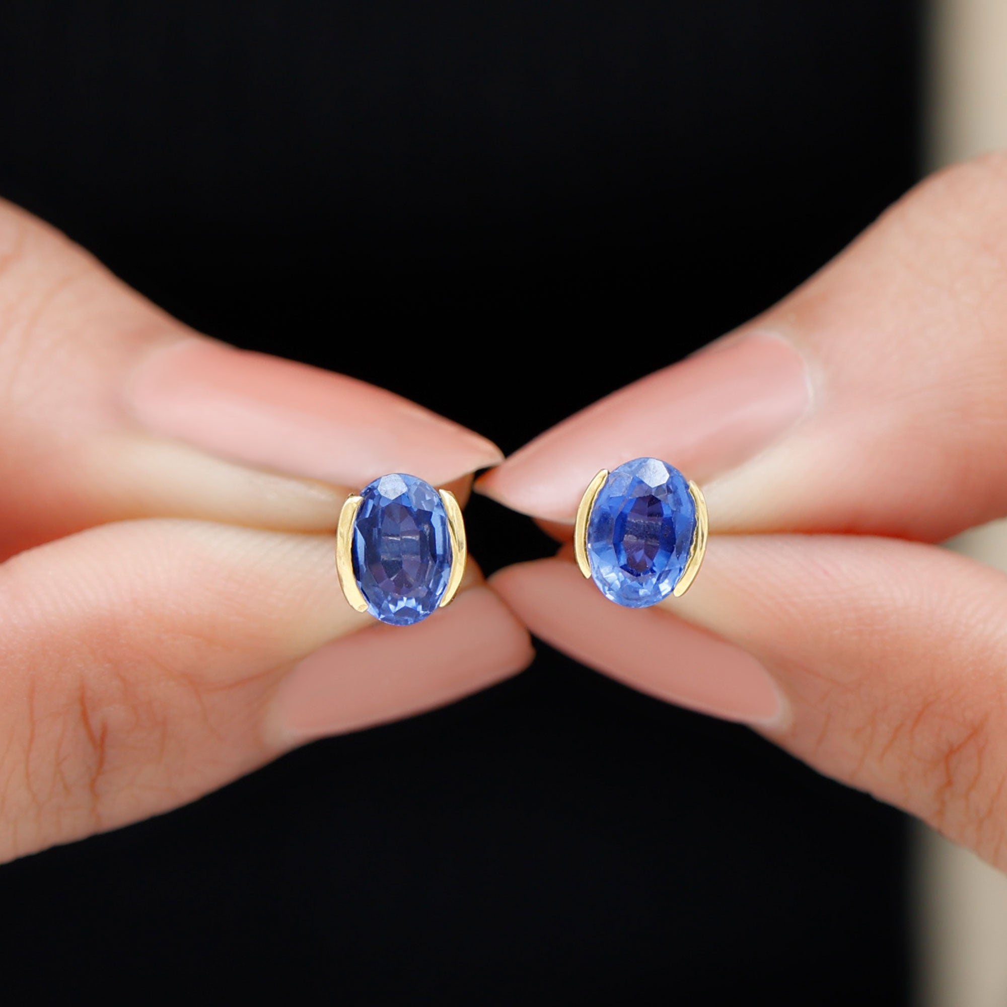 LP 1986 selling Blue Sapphire Rose Cut Oval Earrings