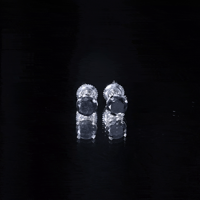 3 CT Round Created Black Diamond Solitaire Stud Earrings with Diamond