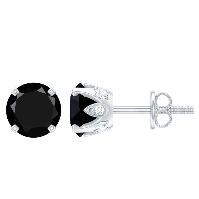 3 CT Round Created Black Diamond Solitaire Stud Earrings with Diamond