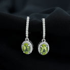 2 CT Claw Set Peridot and Moissanite Drop Hoop Earrings in Silver Peridot - ( AAA ) - Quality 92.5 Sterling Silver - Rosec Jewels